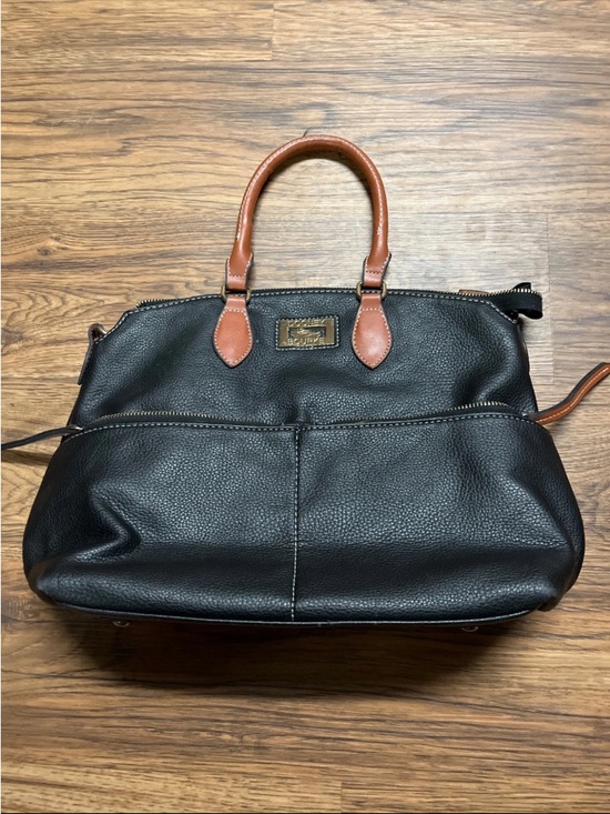 Dooney & Bourke Handbags - Dooney & Bourke Dillen Double Pocket Satchel in Black w/Caramel Trim